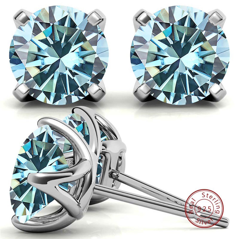 S925 pendientes de plata esterlina 2021 nuevos pendientes clásicos femeninos simple cuatro patas un quilate adornos pendientes de piedra de mozan