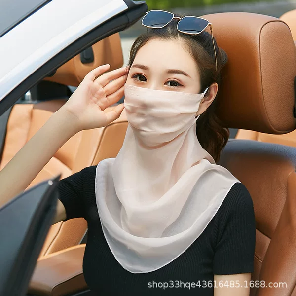 100% Mulberry Silk Veil Silk Gauze Thin Breathable Mask Summer Women's Face Covering Scarf Neck Mask