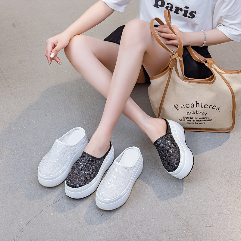 Mesh Sequin Summer Women's Thick-Soled Backless Clogs 2026 New Breathable Slip-On Trendy Style