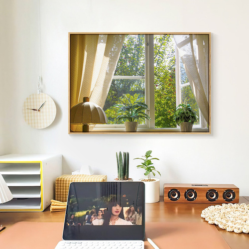 Landscape painting hanging painting ins style window small fresh bedroom decoration painting bedside window view log style painting