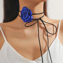 复古绑带小花紫蓝色花朵项链腰链两用晚宴花朵系带项圈颈带束颈链