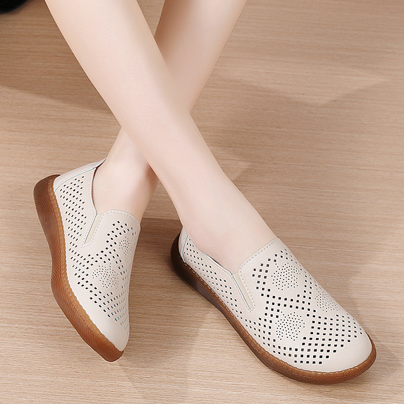 Lederschuhe für Damen Doudou-Schuhe mit Rindersehnensohle Mittleres Alter und Mutterschuhe Flache, rutschfeste Lederschuhe Weiche Sohlen werden der Schuhe nicht müde_voghion.com