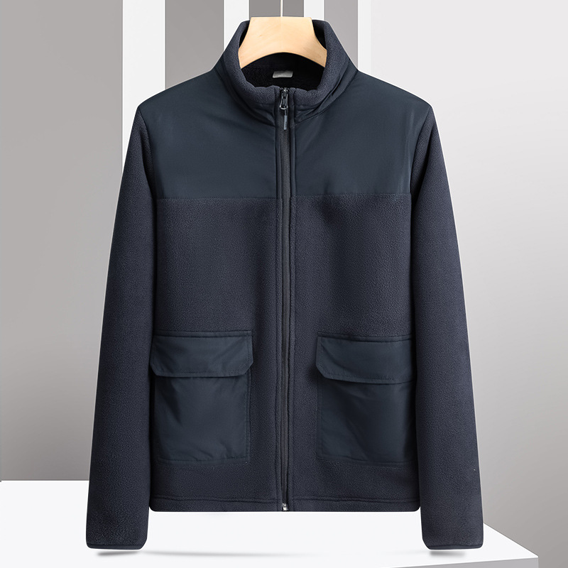 Brand Oem High-Quality Fleece Jacket Men's Stand-Up Collar Cardigan Long-Sleeved Polar Fleece Jacket Warm and Breathable Middle-Aged