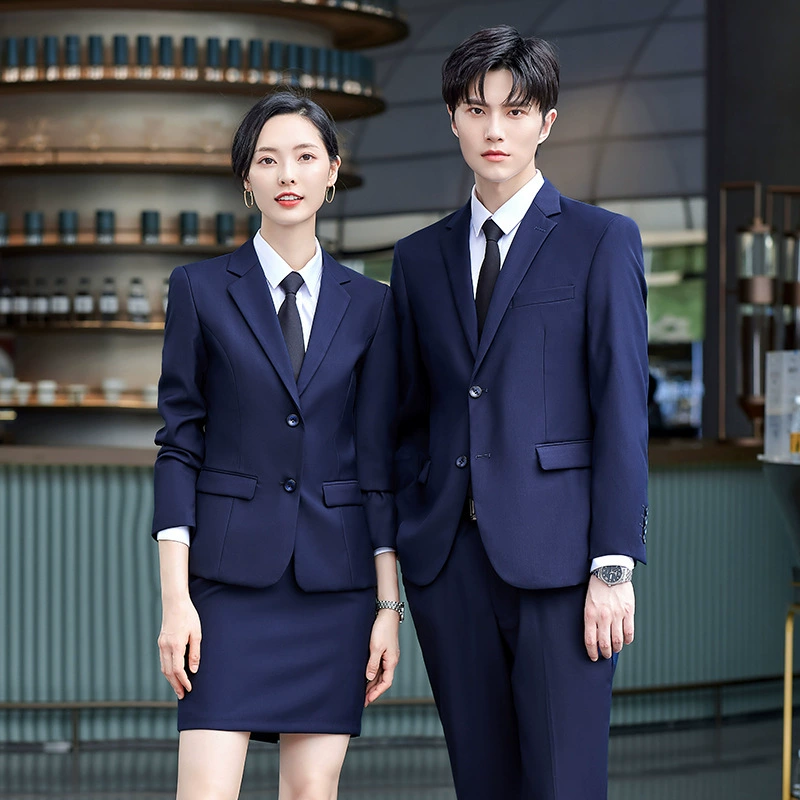 Осенне-зимний мужской и женский черный профессиональный костюм Серж-костюм Банковские продажи Недвижимость Рабочая одежда с вышитым логотипом