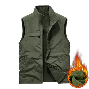 Autumn and Winter new men's fleece-lined vest double-sided vest men's outdoor casual warm windproof vest jacket