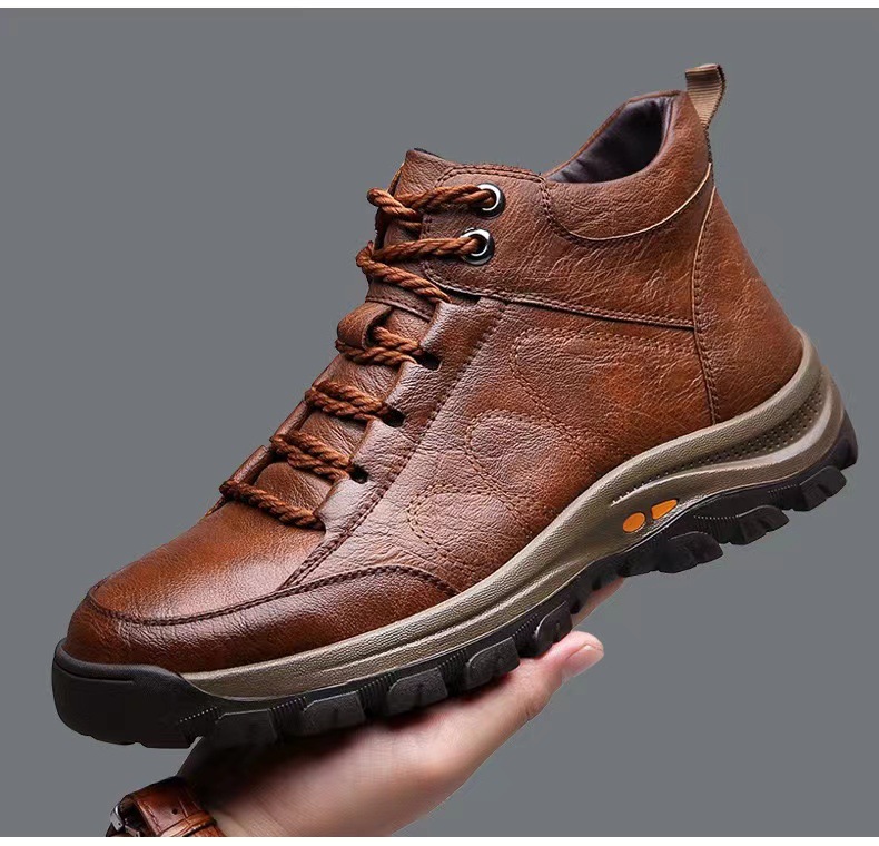 New Sports Comfortable Hiking Winter Men's Fleece Lined Leather High-top Casual Shoes_voghion.com