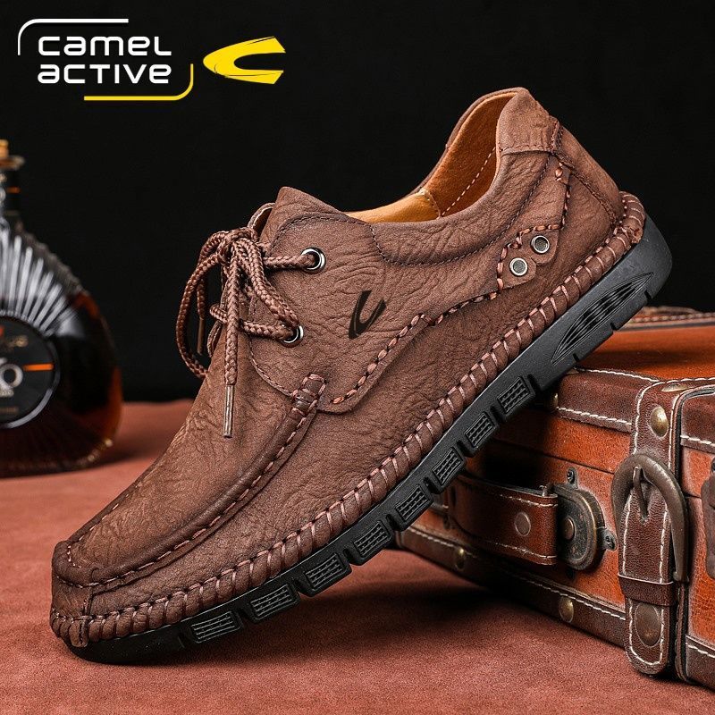 骆驼动感真皮休闲皮鞋男士防滑软底户外登山鞋男舒适中老年爸爸鞋