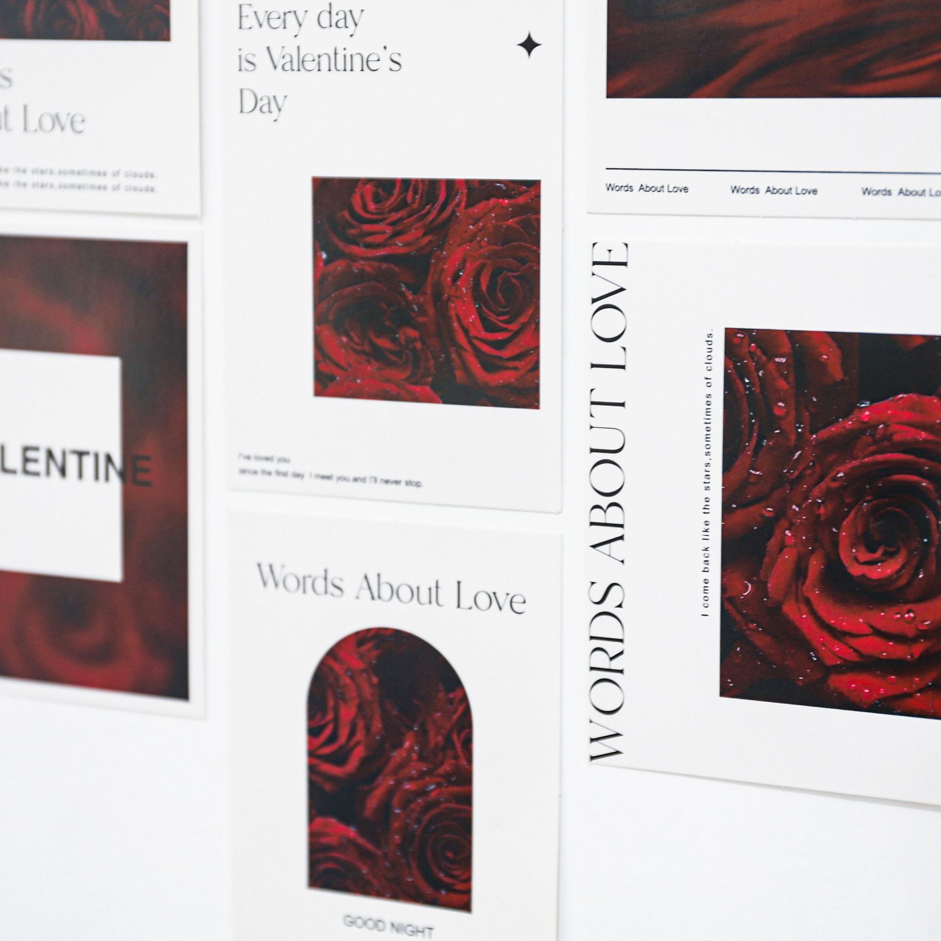 Tarjeta de felicitación de Año Nuevo con rosas, mensaje de amor en inglés estilo INS, tarjeta pequeña de una sola página, ramo, arte floral creativo de floristería, bendición floral.