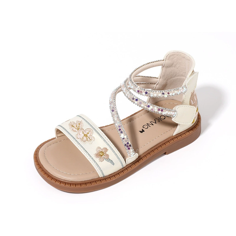 Детские сандалии для девочек, стильные летние туфли-принцессы 2025, мягкая подошва, оптом, Hanfu.