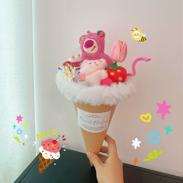 Strawberry for ice cream, postcard, bouquet