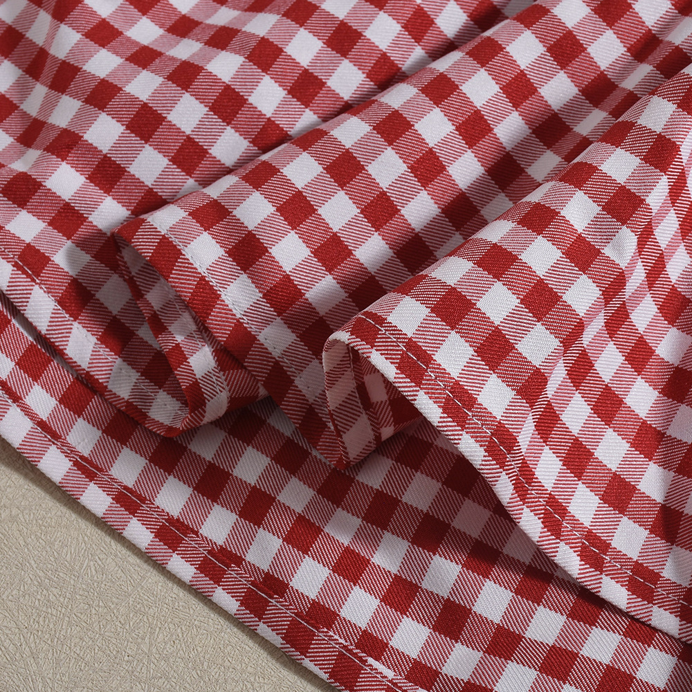 Sexy Cutout Plaid Chest-Wrapped Separated Sleeves Pleated Skirt Women Clothing