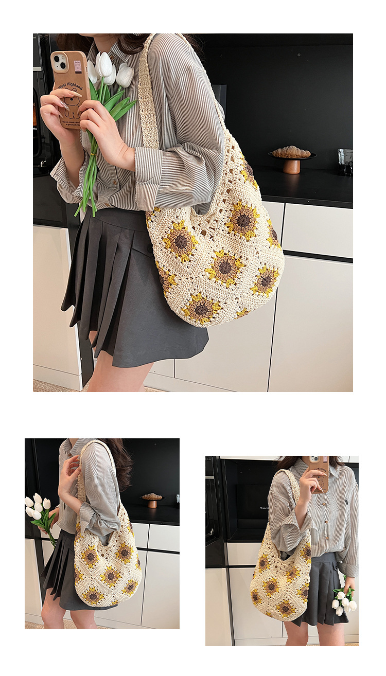 Trendy casual woven bag 2025 New style ins niche artistic straw woven bag Large capacity versatile single-shoulder armpit bag undefined