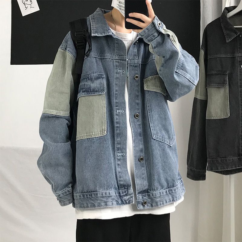 Denim Jacket Men's Korean-style Trendy All-match Loose New-style Handsome Work Jacket Casual Hong Kong-style Autumn and Winter Top