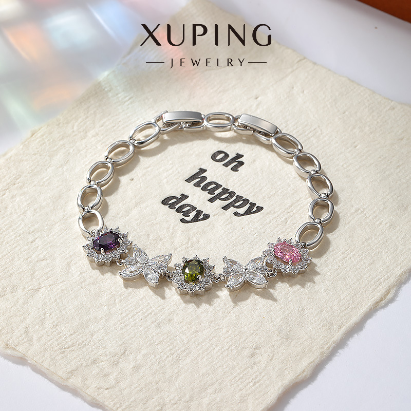 Xuping serie de pulseras de lujo ligera de gemas artificiales aleación de cobre chapado blanco mariposa joyas al por mayor