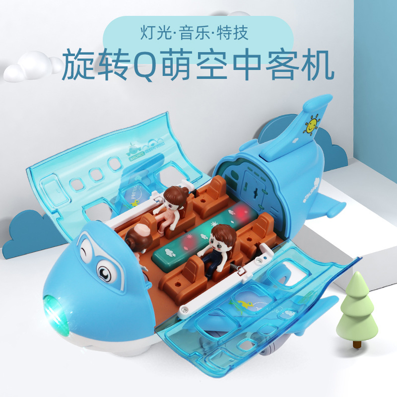 Tiktok universal para niños Q lindo avión de pasajeros música ligera universal 360 aviones giratorios modelo de coche de juguete eléctrico transfronterizo
