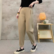 水洗斜纹棉中年妈妈裤子女2025春秋季宽松大码高腰休闲哈伦裤时髦