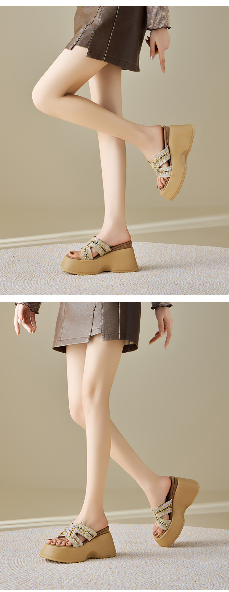 Dép sandal nữ xỏ ngón đế bệt phong cách trẻ trung, gót 10 cm — màu vàng, màu trắng chi tiết 9