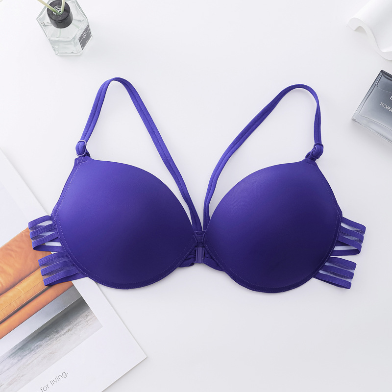 Inventario sin anillo de acero sujetador de botón delantero menos femenino sentido cruzado belleza de espalda ropa interior lisa sin marcas de soporte superior sujetador de verano