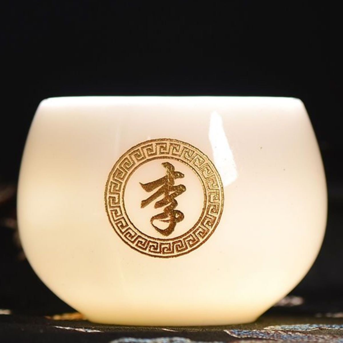 主人杯单杯杯子茶杯品茗杯羊脂玉瓷个性免费姓氏杯茶盏无