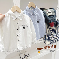 Boys' long-sleeved shirt spring 2024 new letter shirt baby boy long-sleeved cardigan top medium and large children's trend