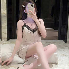 2026新款冰丝睡衣女夏季少女纯欲吊带短裤家居服套装粉嫩日系性感