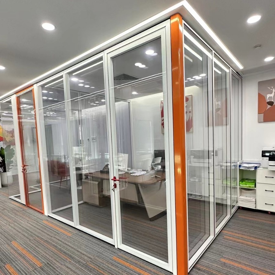 办公室钢化玻璃隔断墙双玻隔墙窗单玻隔断铝型材磁控百叶窗蜂巢帘