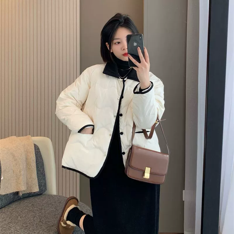 Winter short retro light and thin down jacket with down for students, Korean style, loose fit