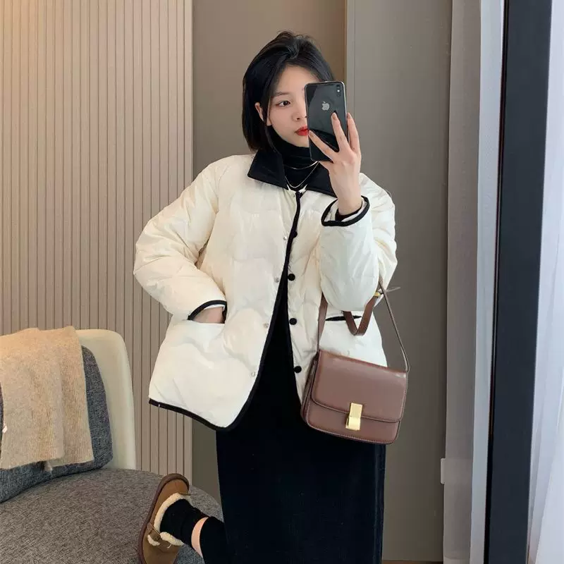 Winter short retro light and thin down jacket with down for students, Korean style, loose fit