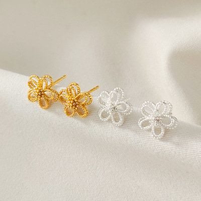 肖氏恒一2021新款潮女花卉耳钉 韩版简约镂空花朵s925银耳饰耳钉|ms