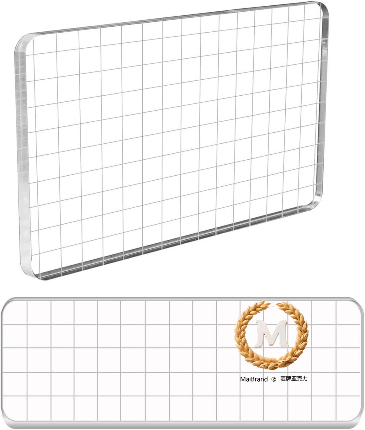 2 Pieces Large Stamp Block Acrylic Transparent Stamping Block Tool with Grid Lines for Scrapbooking Crafts