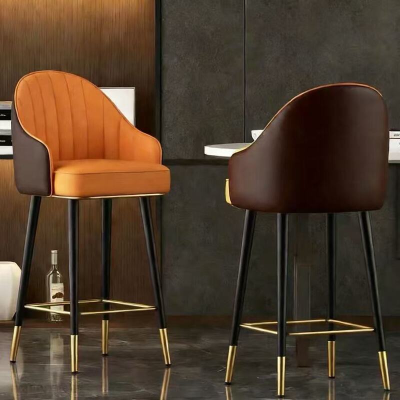 Light Luxury Bar Stool for Home Use, Modern Minimalist High Stool with Backrest, Front Desk Cashier Chair, Trendy Swivel Bar Chair