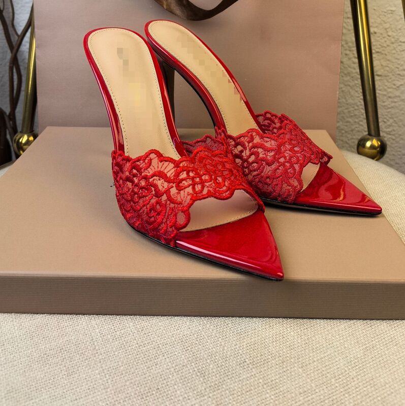 Foreign Trade New Gr Sexy Stiletto Sandals for Women to Wear Lace Pointed Toe Women's Shoes High Heels Sands