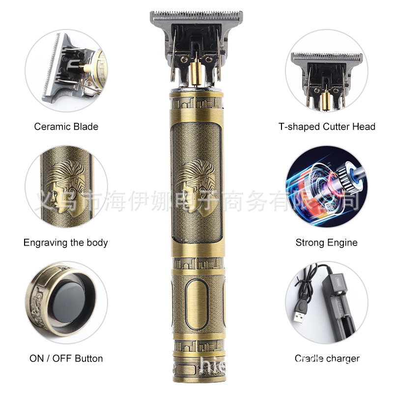 Exclusivo transfronterizo para hiena carga USB aceite pelo Clipper pirata eléctrico pelo Clipper pelo estilista talla metal pelo Clipper