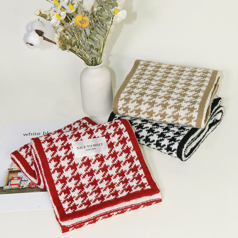 Sciarpa a griglia Qianniao da donna, inverno 2023, nuova coppia di studenti coreani versatili, lavorata a maglia, collo caldo_voghion.com