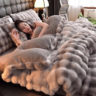 Rabbit Velvet Four-Piece Milk Velvet Bed Thickeneded Double-Sided Coral Velvet Autumn and Winter Bed Bed Sheets Quilt Cover 2025 New Style