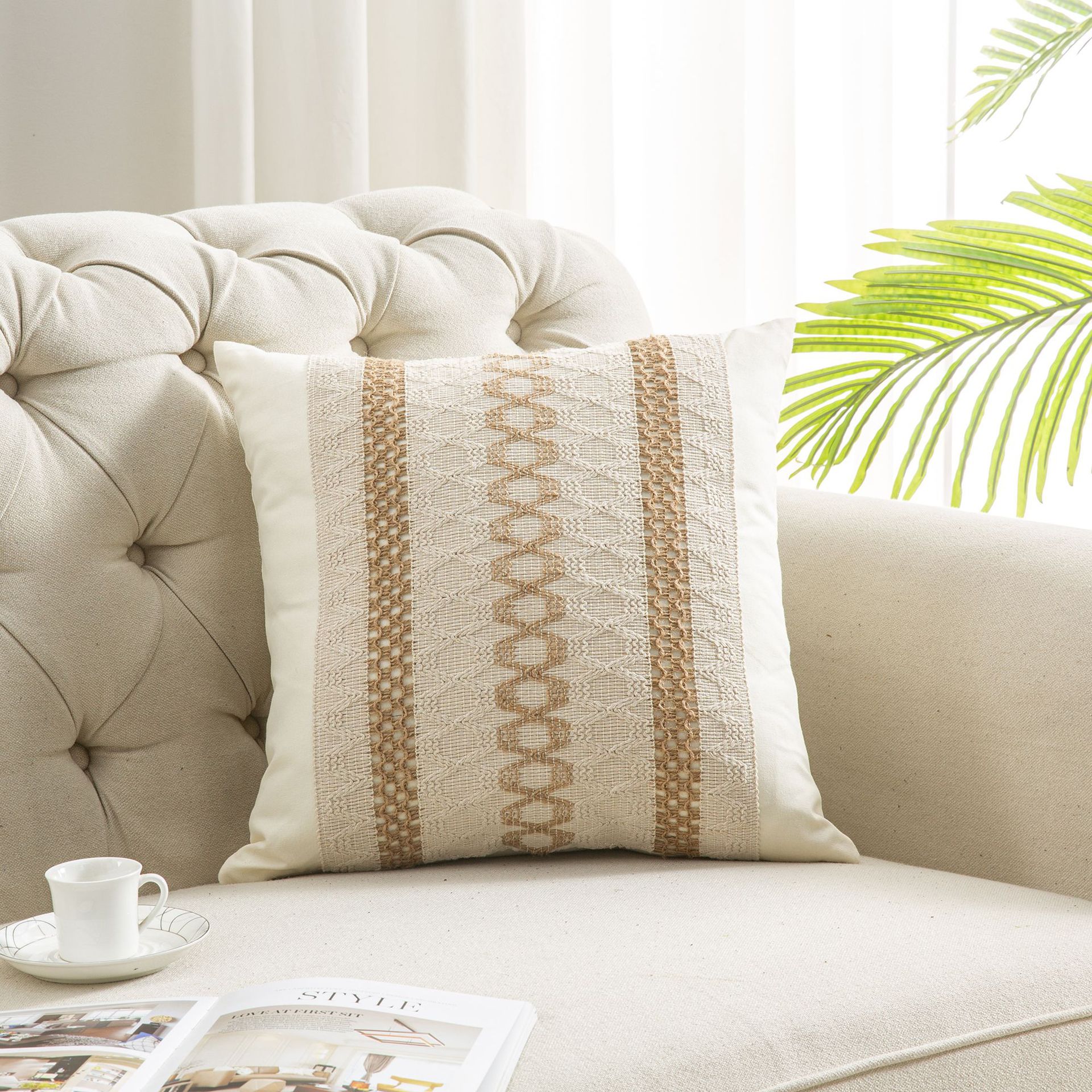 Bohemia almohada almohada de algodón lino empalme almohada de sofá de color contrastante almohada de cintura de oficina Amazon venta caliente almohada