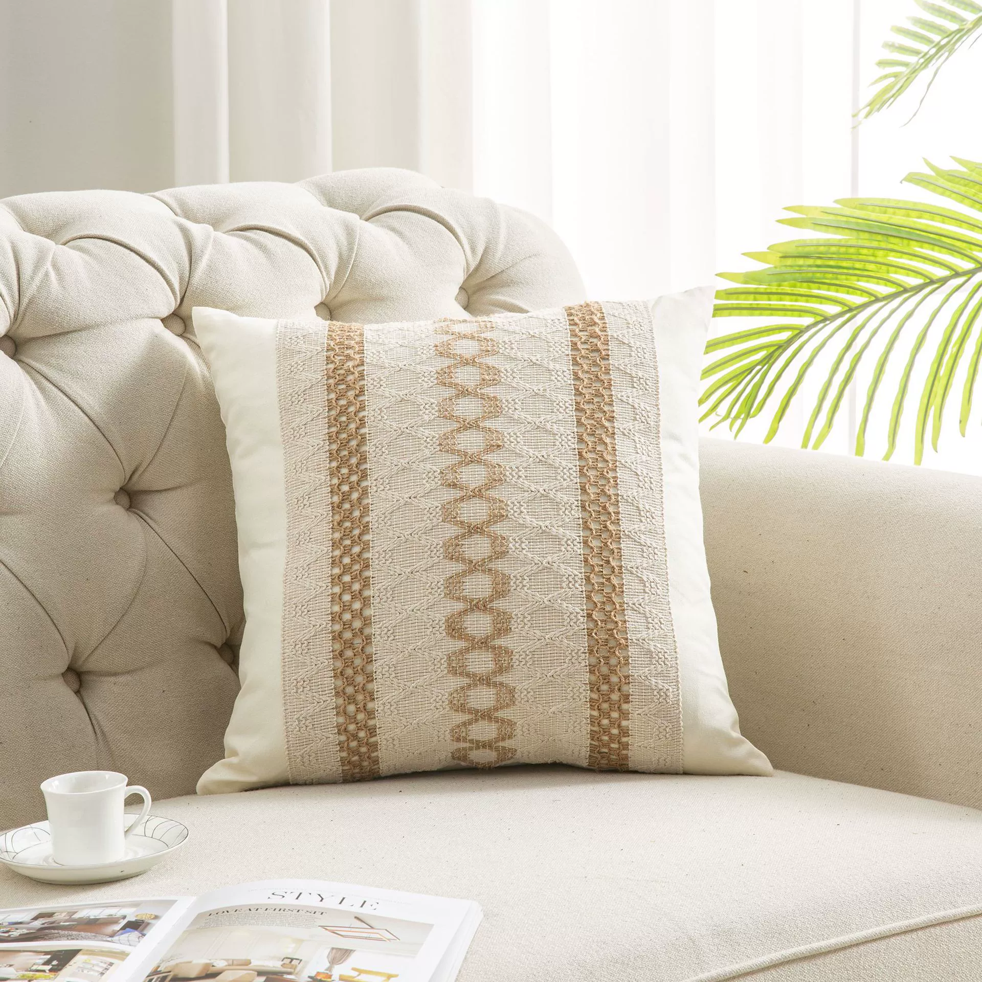 Cotton pillow, pillowcase for side table, sofa, boho style, cotton and linen, Amazon