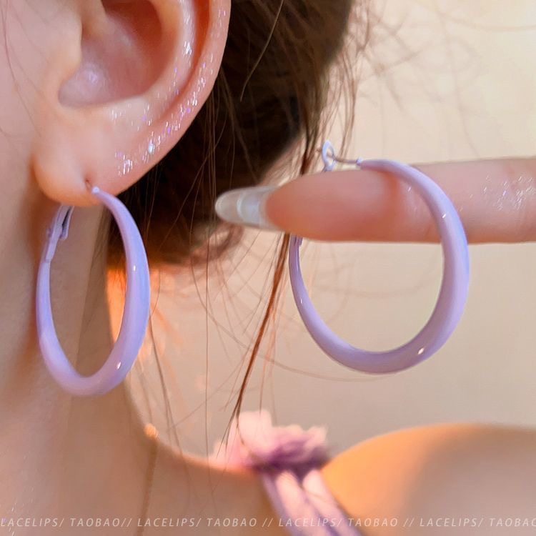 33 # Light purple plain hoop silver needle earrings