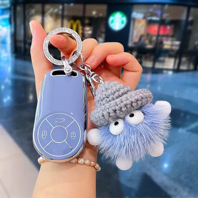 Cat Advanced Cute Buckle Special | Static Rod/Key Bag - yuanfeng-blue-silver-drill-ring-small-coal-ball