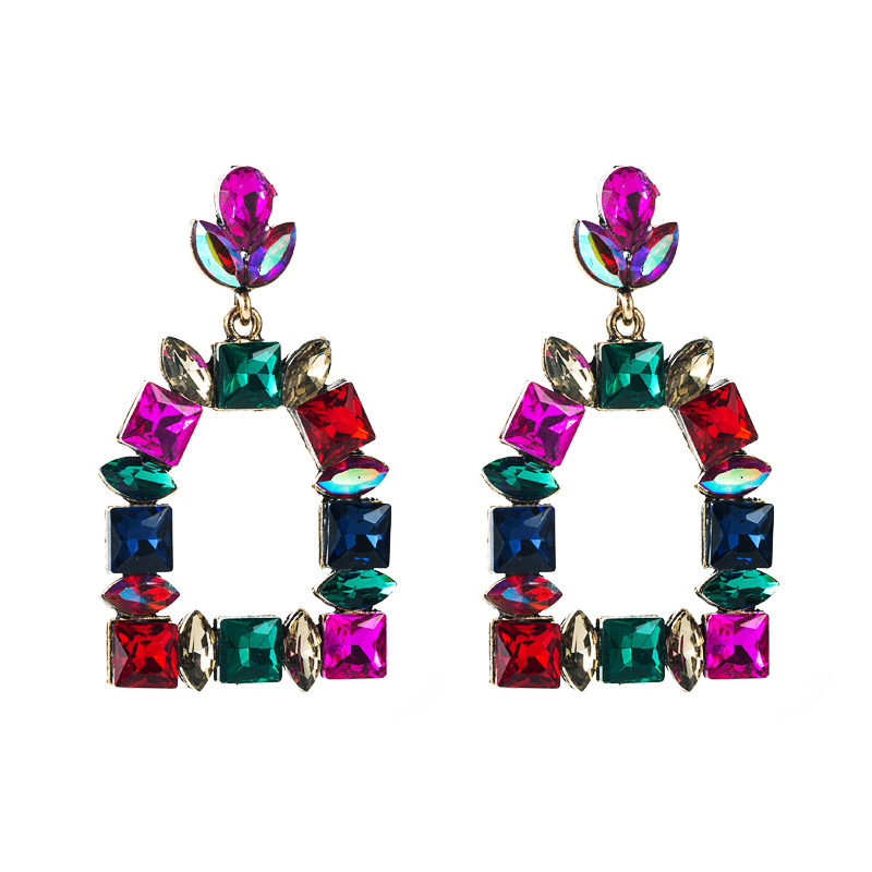 Multi-layer Colored Glass Diamond Pendant Earrings Wholesale Nihaojewelry display picture 2