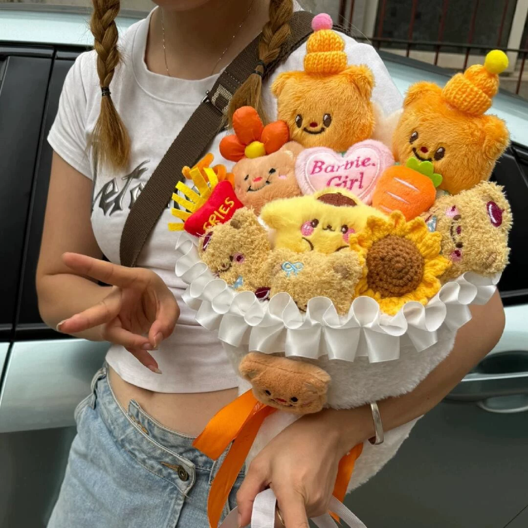 Масло на День Святого Валентина, плюшевая анимированная кукла для друга, с маленькими медведями, букет, креативный подарок