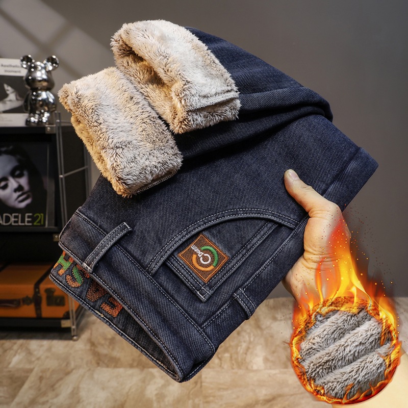 Jeans Rectos para Hombre de Mezclilla con Forro Térmico para Uso Diario en Invierno