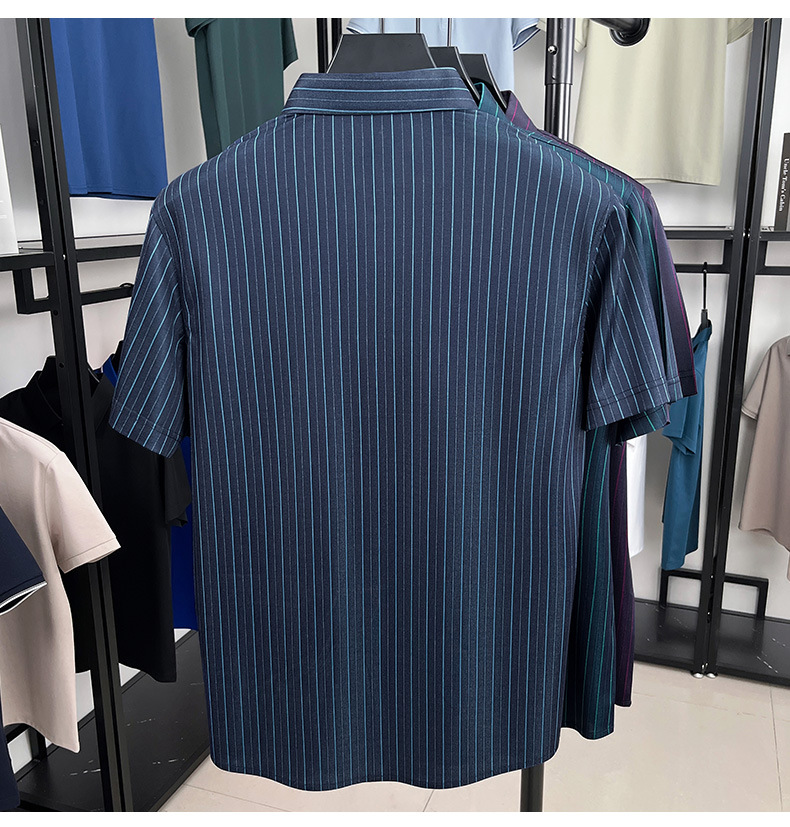 Áo sơ mi nam tay ngắn lụa tơ tằm cổ bẻ mát mẻ — Xanh xám 15565 chi tiết 13