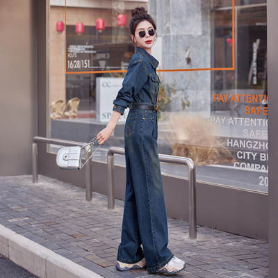 New retro Denim jumpsuit women's spring and autumn 2024 elegant high waist slimming beautiful wide leg jumpsuit YQ8826