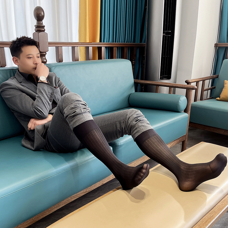 Men's Business Suit Stockings with Wide Stripes, Mid-Length Japanese-Style Nylon Formal Stockings, Silky and Ultra-Thin for Commuting Men's Business Suit Stockings with Wide Stripes, Mid-Length Japanese-Style Nylon Formal Stockings, Silky and Ultra-Thin for Commuting