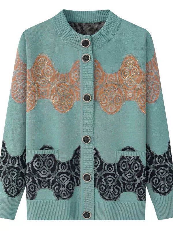 Demi-season sweater, warm jacket, spring knitted cardigan for mother, for middle age