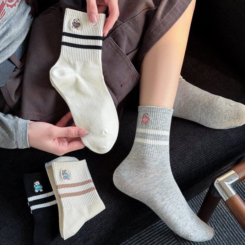 Summer Thin Short Socks for Women, Cute Cartoon Bear Calf Socks, Breathable Sweat-Absorbing Cotton Socks, Striped Double Stripe Basic Slouch Socks Summer Thin Short Socks for Women, Cute Cartoon Bear Calf Socks, Breathable Sweat-Absorbing Cotton Socks, Striped Double Stripe Basic Slouch Socks