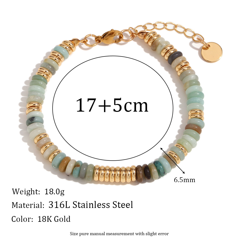 Retro Geometric Stainless Steel Natural Stone Beaded Plating 18K Gold Plated Women's Bracelets Necklace display picture 2