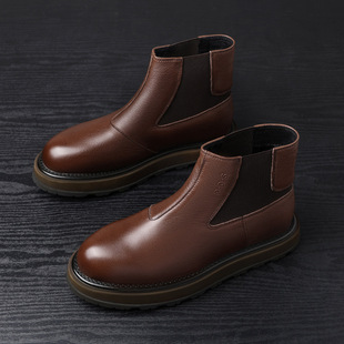 Factory direct supply British retro thick-soled raised feet high casual shoes round head old Chelsea boots men's wholesale