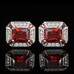 Cross-border direct sale fashionable men's French-style shirt with red crystal cufflinks, ladies' luxury zirconium cufflinks